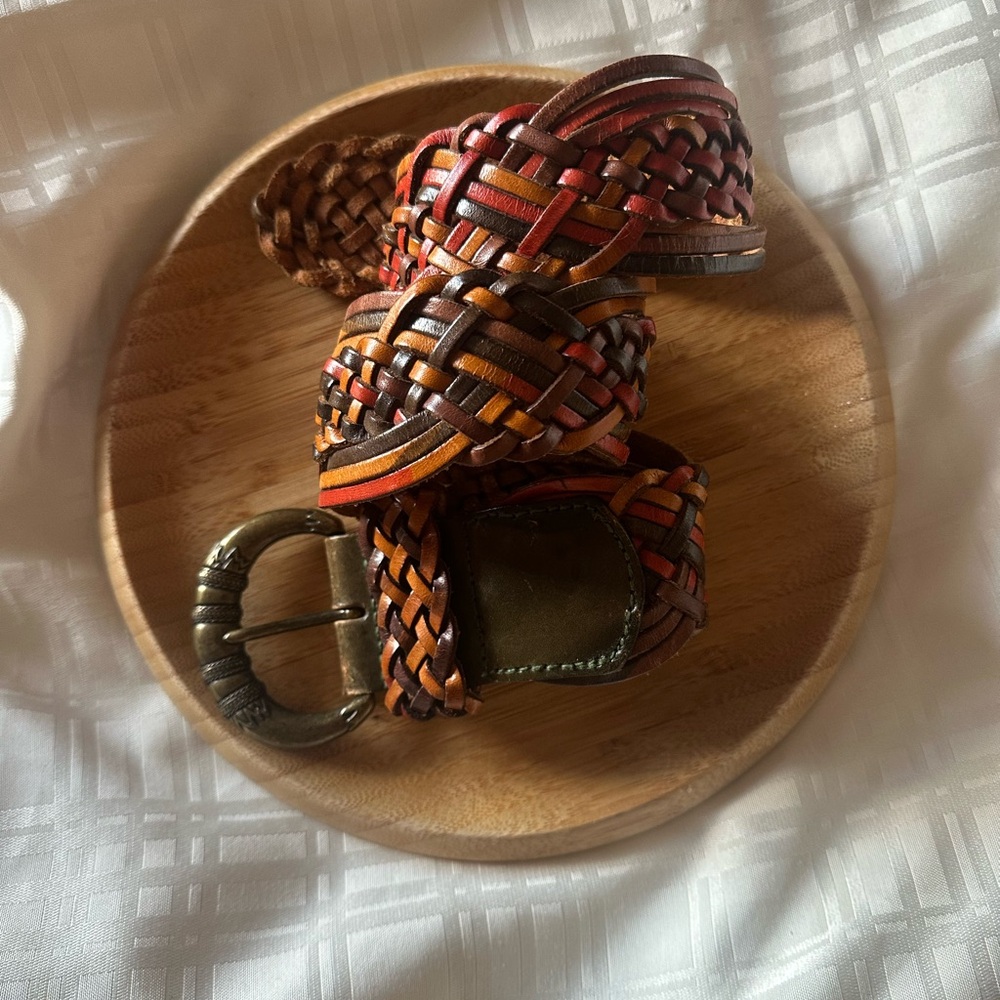 Braided Leather Belt with Brass Buckle